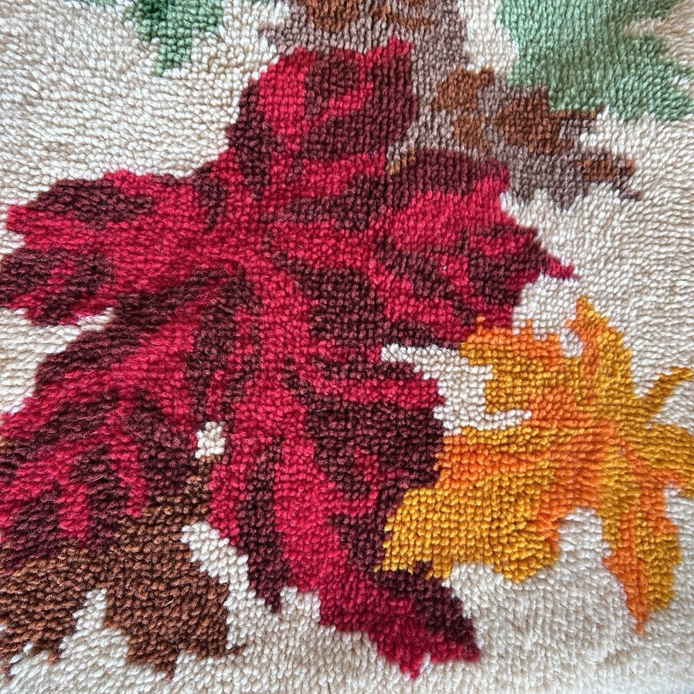 VTG 70's Latch Hook Rug/Wall Hanging 27x54 Autumnal Rustic Harvest Cottagecore - Picture 4 of 9